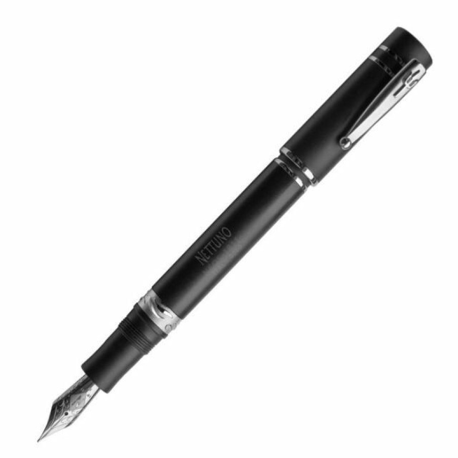 Fountain Pens * | New Nettuno 1911 Neos Adone Fountain Pen, Matte Black & Palladium, Medium Nib