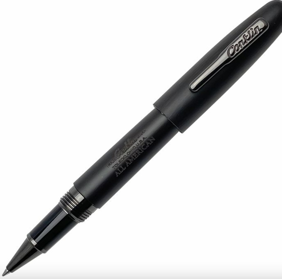 Rollerball Pens * | Discount Conklin All American Limited Edition Ebony Rollerball Pen, Gunmetal Trim