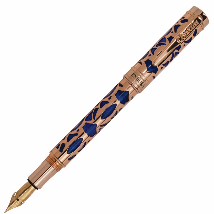 Fountain Pens * | Buy Conklin Endura Deco Crest Fountain Pen, Blue & Rose Gold