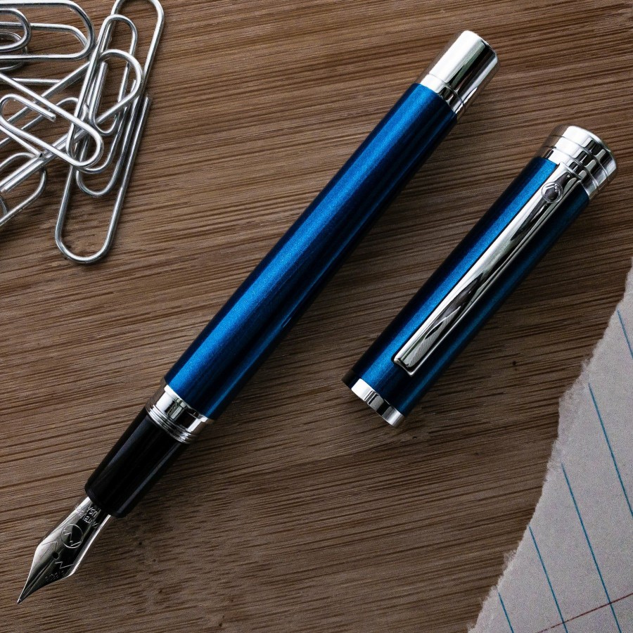 Fountain Pens * | Coupon Monteverde Strata Fountain Pen, Blue & Chrome