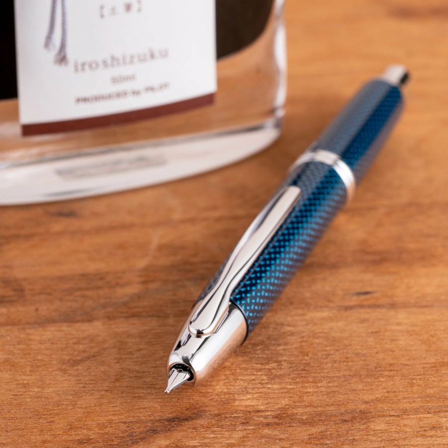 Fountain Pens * | Best Sale Pilot Vanishing Point Retractable Fountain Pen, Blue Carbonesque