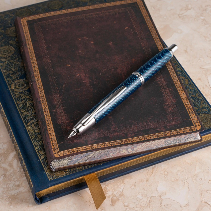 Fountain Pens * | Best Sale Pilot Vanishing Point Retractable Fountain Pen, Blue Carbonesque