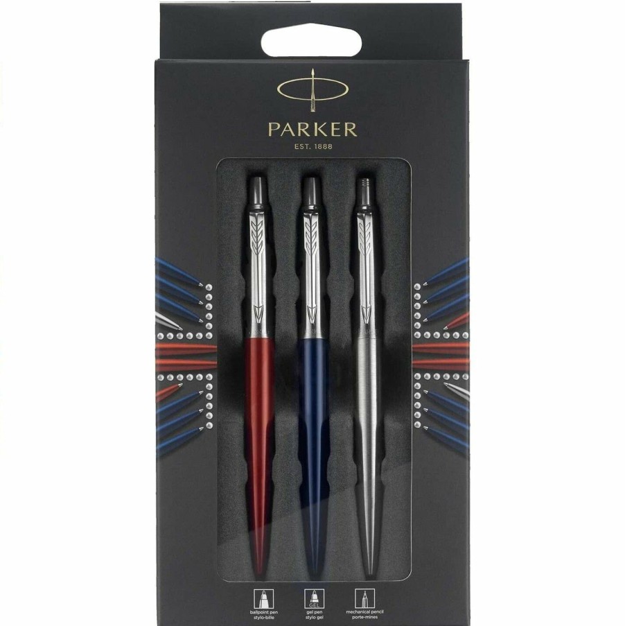 Ballpoint Pens * | Best Deal Parker 3-Piece Jotter Set, Blue Ballpoint Pen, Red Gel Pen, Stainless Pencil