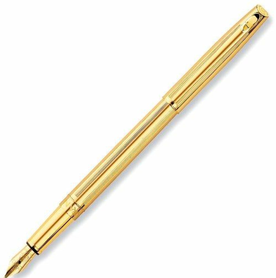 Fountain Pens * | Brand New Caran D'Ache Madison Cisele Gold Plated Fountain Pen, Medium 18K Gold Nib