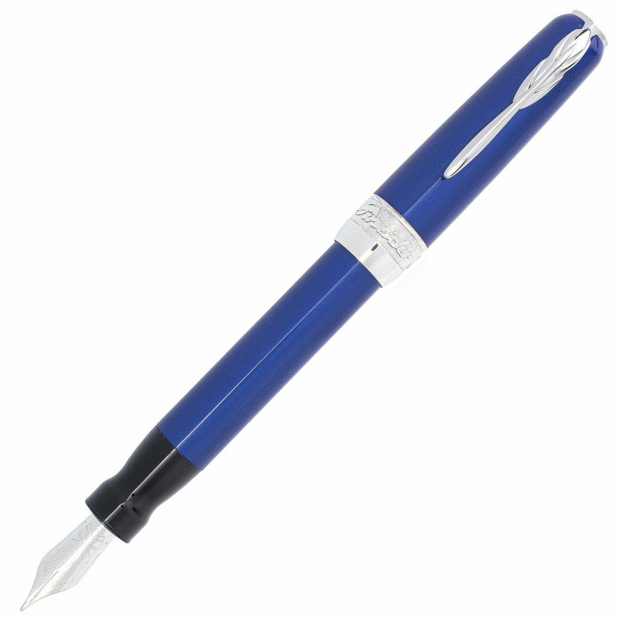 Fountain Pens * | Cheapest Pineider Full Metal Jacket Fountain Pen, Lightning Blue, Medium Nib