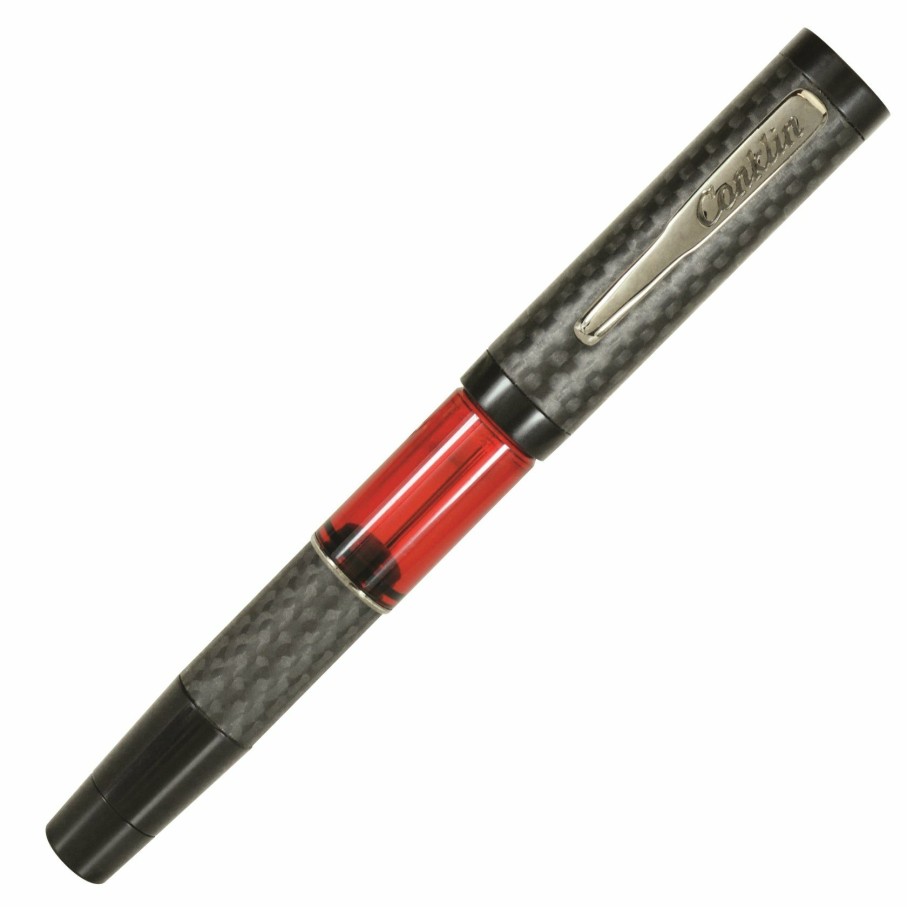 Fountain Pens * | Brand New Conklin Carbon Fiber Stealth Word Gauge Fountain Pen, Red