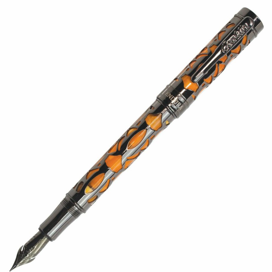 Fountain Pens * | Budget Conklin Endura Deco Crest Fountain Pen, Orange & Gunmetal