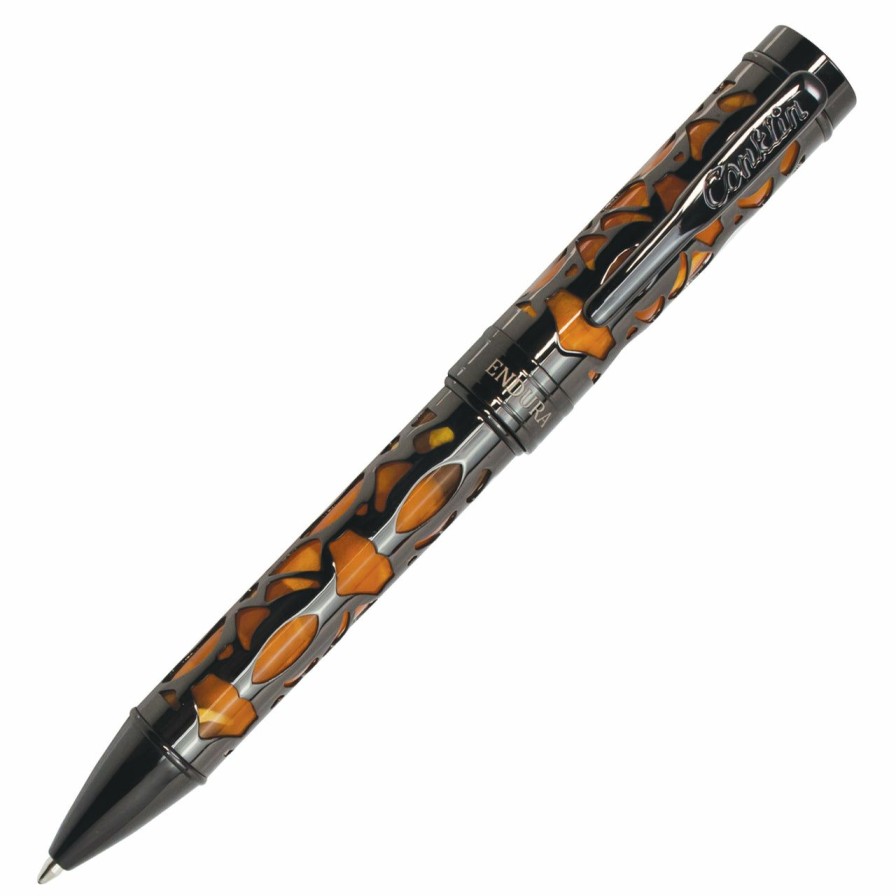 Ballpoint Pens * | Wholesale Conklin Endura Deco Crest Ballpoint Pen, Orange & Gunmetal