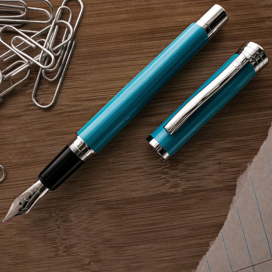 Fountain Pens * | Best Reviews Of Monteverde Strata Fountain Pen, Turquoise & Chrome