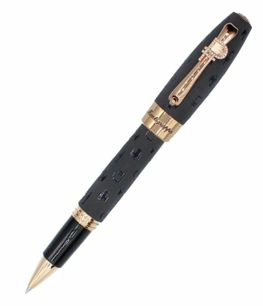 Rollerball Pens * | Outlet Montegrappa Fortuna Ruble Rollerball Pen, Black & Gold, Swarovski Crystals