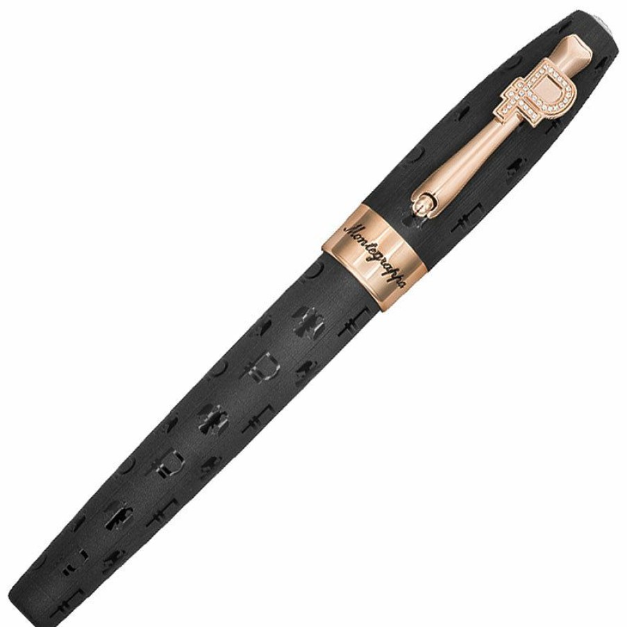 Rollerball Pens * | Outlet Montegrappa Fortuna Ruble Rollerball Pen, Black & Gold, Swarovski Crystals