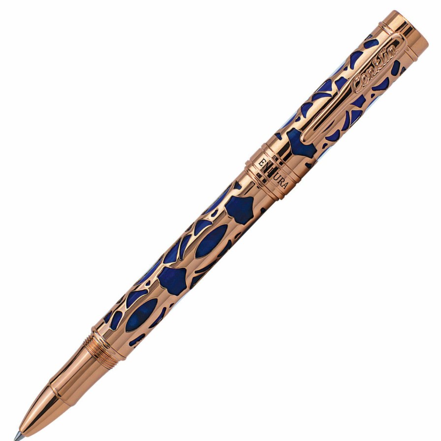 Rollerball Pens * | Brand New Conklin Endura Deco Crest Rollerball Pen, Blue & Rose Gold