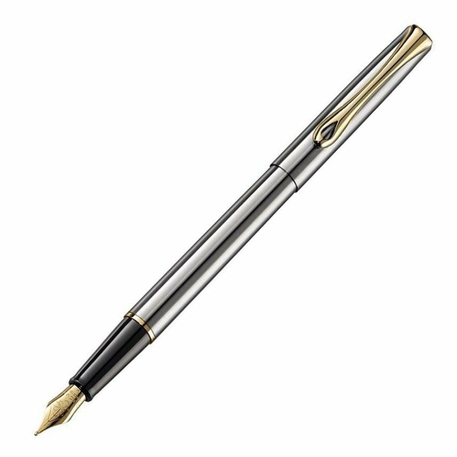 Fountain Pens * | Cheapest Diplomat Traveller Fountain Pen, Stainless Steel & Gold