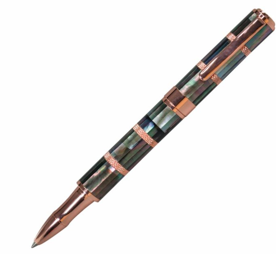 Rollerball Pens * | Brand New Monteverde Regatta Black Mother Of Pearl Rollerball Pen, Rosegold Trim