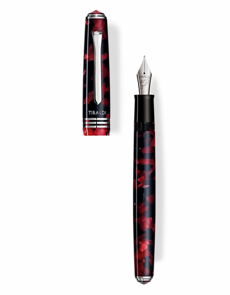 Fountain Pens * | Discount Tibaldi N60 Ruby Red Resin Fountain Pen, Palladium Trim, Broad Nib