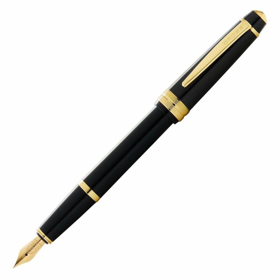 Fountain Pens * | Brand New Cross Bailey Light Fountain Pen, Polished Black & Gold, Fine Nib