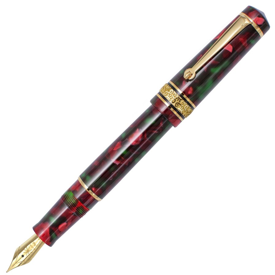 Fountain Pens * | Top 10 Maiora Alpha Pompei Fountain Pen, Red & Green Resin, Gold Accents