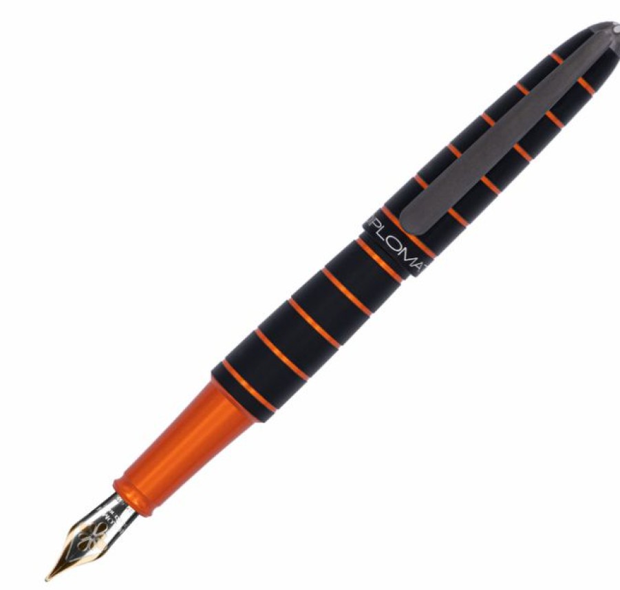 Fountain Pens * | Budget Diplomat Elox Ring Black/Orange Fountain Pen, 14Kt Gold Nib