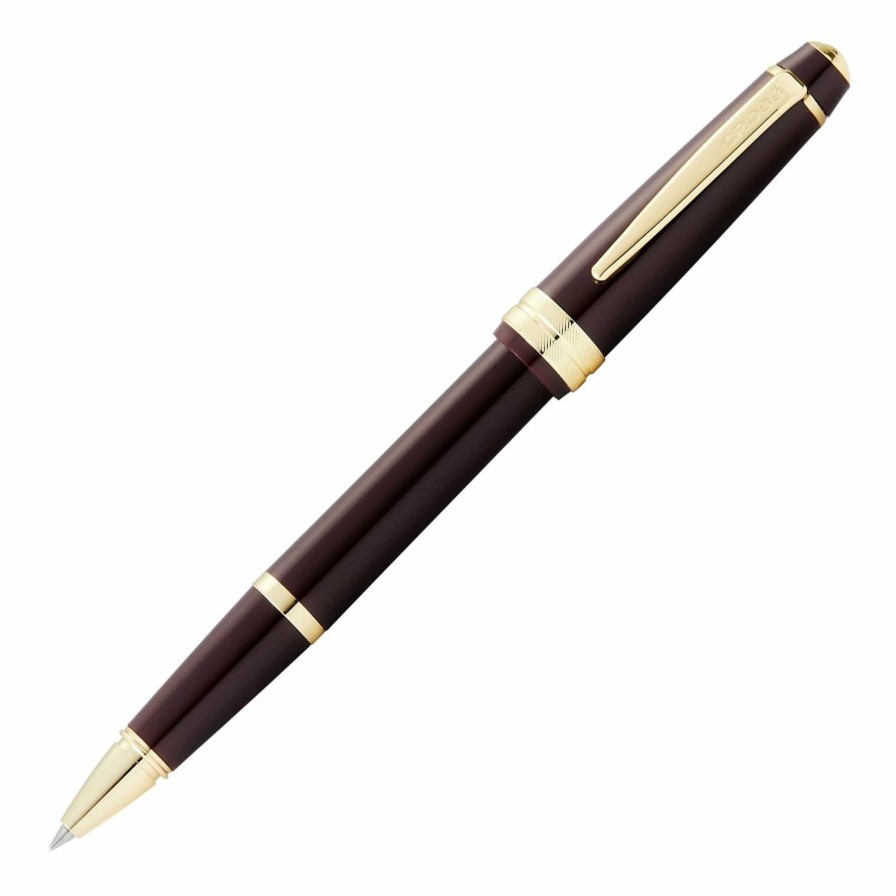 Rollerball Pens * | Brand New Cross Bailey Light Rollerball Pen, Polished Burgundy & Gold