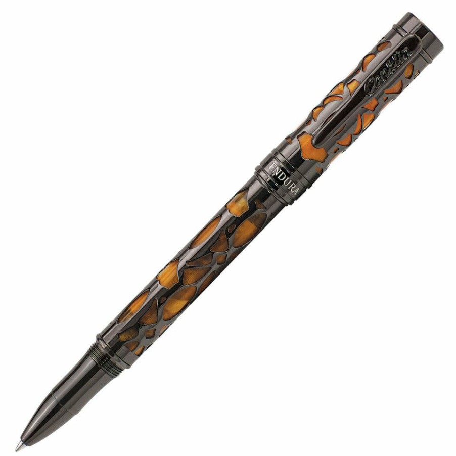 Rollerball Pens * | Outlet Conklin Endura Deco Crest Rollerball Pen, Orange & Gunmetal