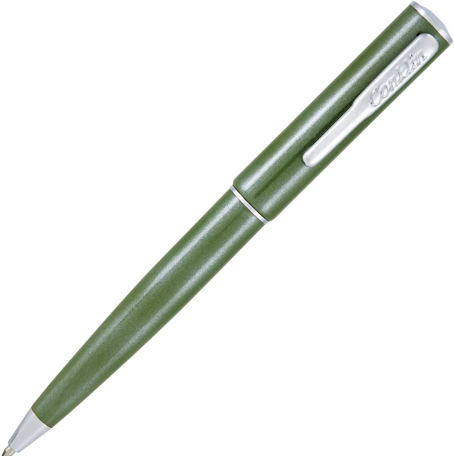 Ballpoint Pens * | New Conklin Coronet Ballpoint Pen, Olive Green & Chrome