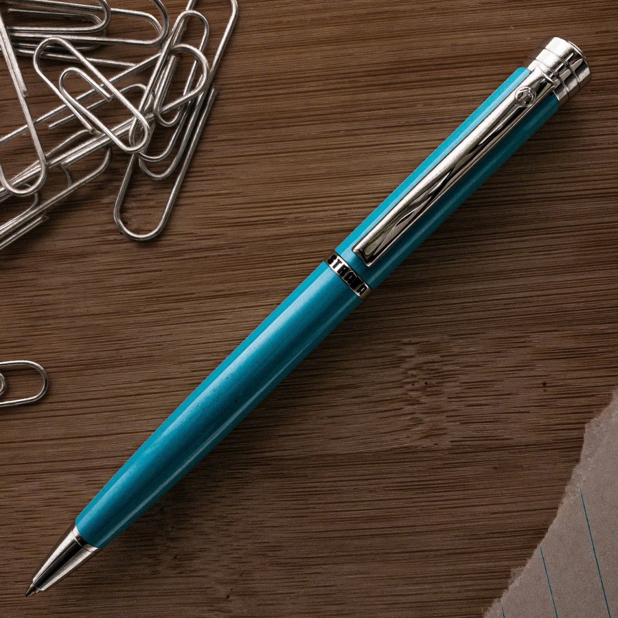 Ballpoint Pens * | Outlet Monteverde Strata Ballpoint Pen, Turquoise & Chrome