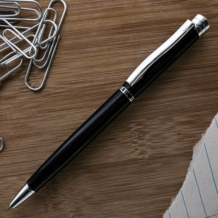 Ballpoint Pens * | New Monteverde Strata Ballpoint Pen, Black & Chrome