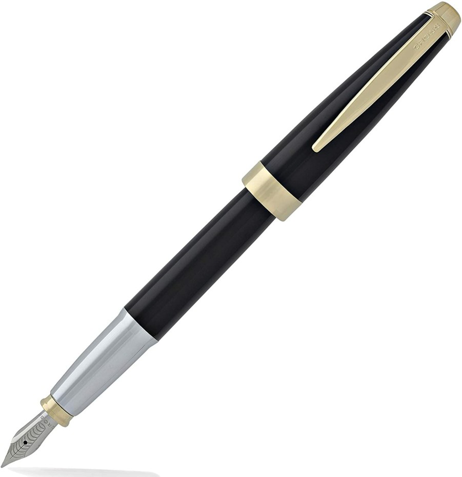 Fountain Pens * | Best Deal Cross Aventura Fountain Pen, Black Lacquer & Gold, Medium Nib