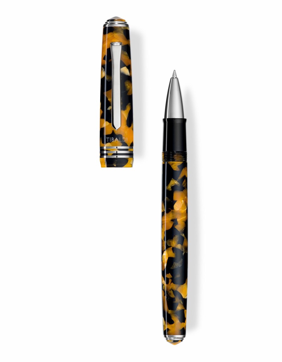 Rollerball Pens * | Budget Tibaldi N60 Amber Yellow Resin Rollerball Pen, Palladium Trim