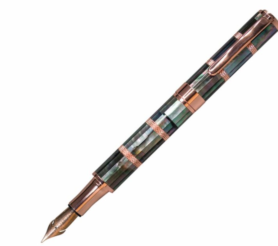 Fountain Pens * | Flash Sale Monteverde Regatta Black Mother Of Pearl Fountain Pen, Rosegold Trim