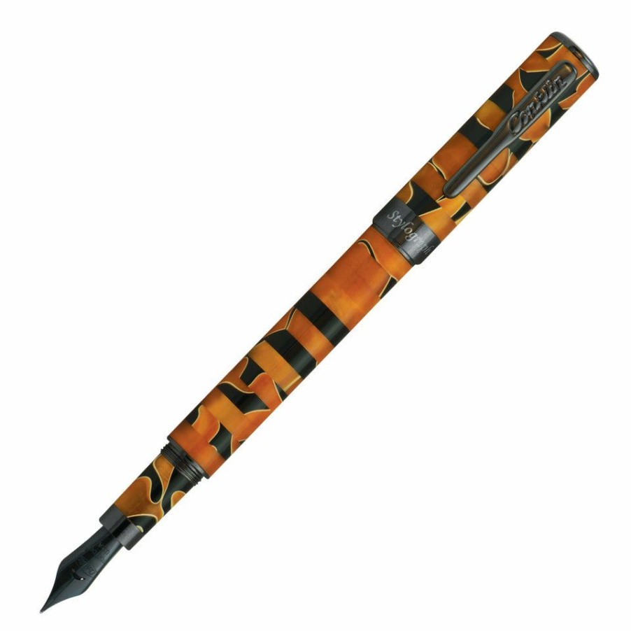 Fountain Pens * | Best Pirce Conklin Stylograph Mosaic Fountain Pen, Orange & Black