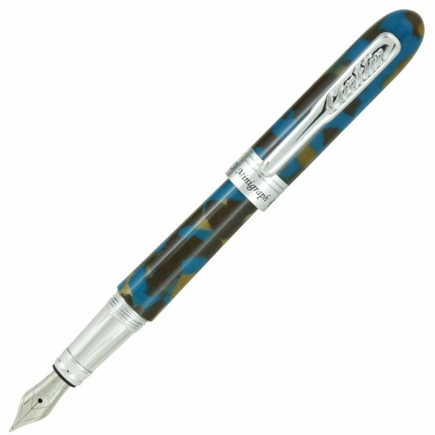 Fountain Pens * | Best Pirce Conklin Minigraph Fountain Pen, Blue Baltic, Stub Nib