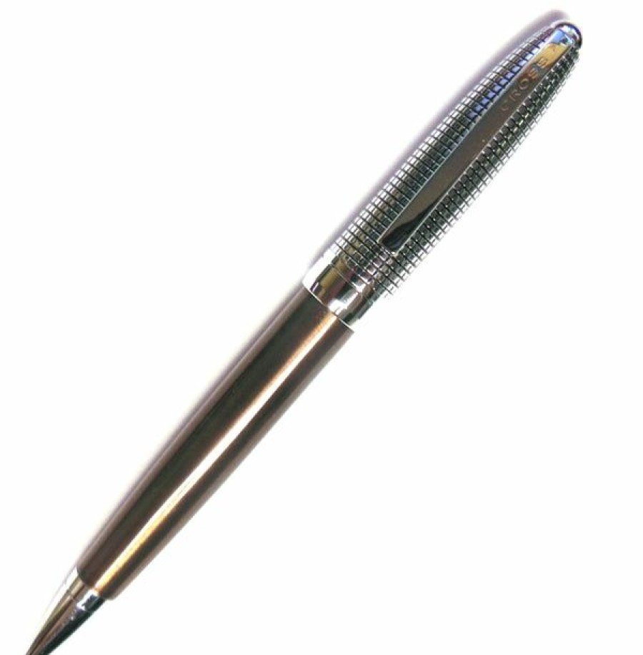 Ballpoint Pens * | Deals Cross Revere Ballpoint Pen, Tuxedo Cross Grid Brown & Chrome