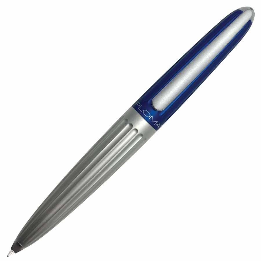 Ballpoint Pens * | Cheap Diplomat Aero Silver Blue Ballpoint Pen, Schmidt Easy Flow 9000 Ink