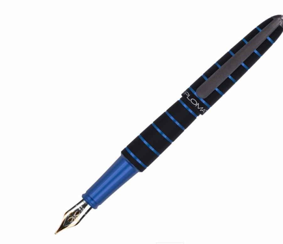 Fountain Pens * | Best Reviews Of Diplomat Elox Ring Black/Blue Fountain Pen, 14Kt Gold