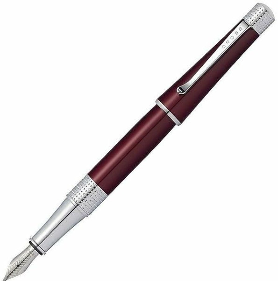 Fountain Pens * | Outlet Cross Beverly Fountain Pen, Deep Red Lacquer & Chrome, Medium Nib