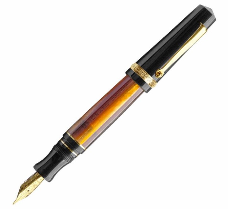 Fountain Pens * | Top 10 Maiora Aventus Unica Fountain Pen, Black, Orange & Gold