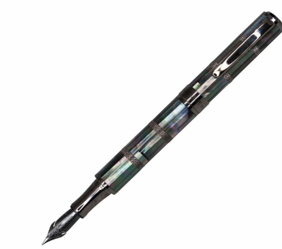 Fountain Pens * | Best Sale Monteverde Regatta Black Mother Of Pearl Fountain Pen, Gunmetal Trim