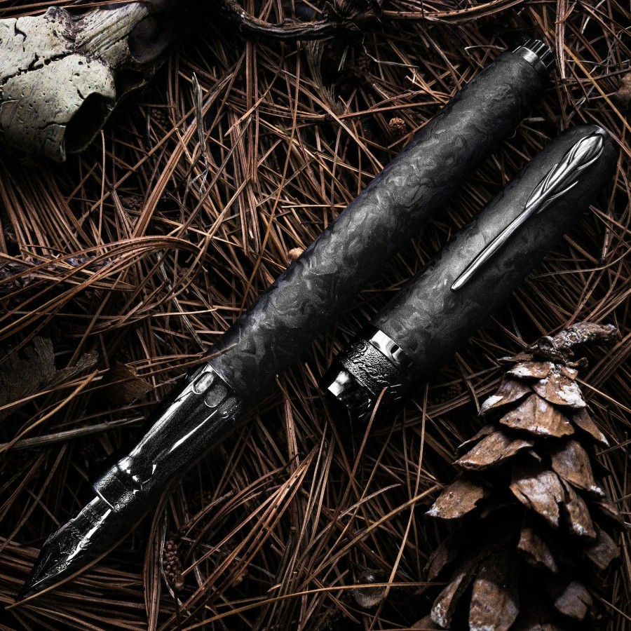 Fountain Pens * | Outlet Pineider Limited Edition Forged Carbon Fountain Pen, Black Trim