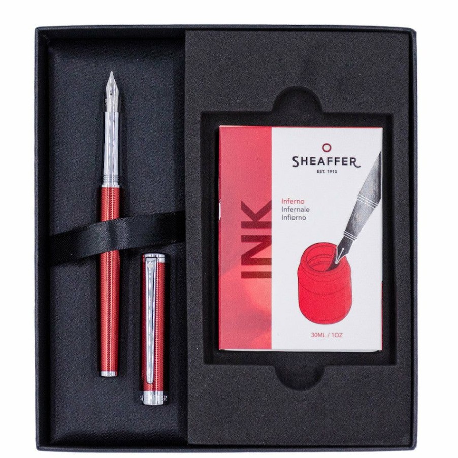 Fountain Pens * | Promo Sheaffer Intensity Fountain Pen & Ink Set, Herringbone Red, Medium Nib