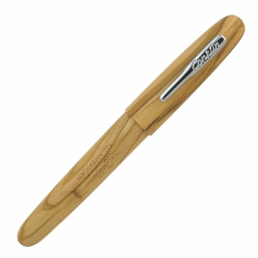 Rollerball Pens * | Best Pirce Conklin All American Limited Edition Olive Wood Rollerball Pen, Chrome Trim