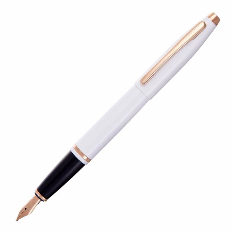 Fountain Pens * | Best Reviews Of Cross Calais Fountain Pen, White & Rose Gold, Medium Nib