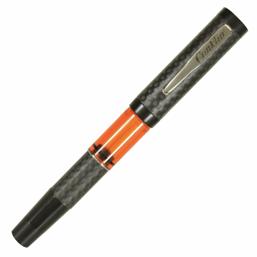 Fountain Pens * | New Conklin Carbon Fiber Stealth Word Gauge Fountain Pen, Orange