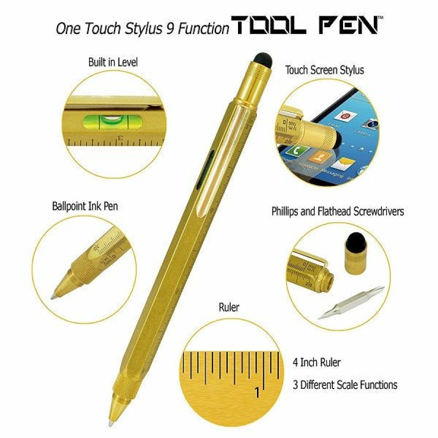 Ballpoint Pens * | Brand New Monteverde 9 In 1 One Touch Tool Ballpoint Pen & Stylus, Solid Brass