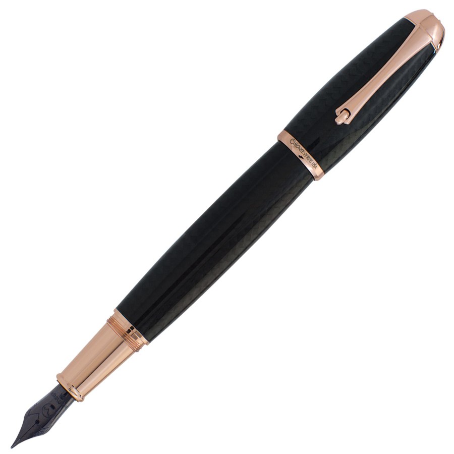 Fountain Pens * | Promo Monteverde Super Mega Carbon Fiber Fountain Pen, Rose Gold Trim