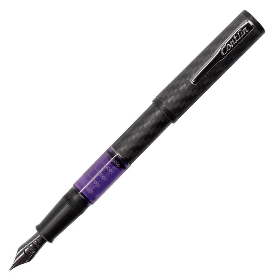 Fountain Pens * | Best Deal Conklin Carbon Fiber Stealth Word Gauge Fountain Pen, Purple