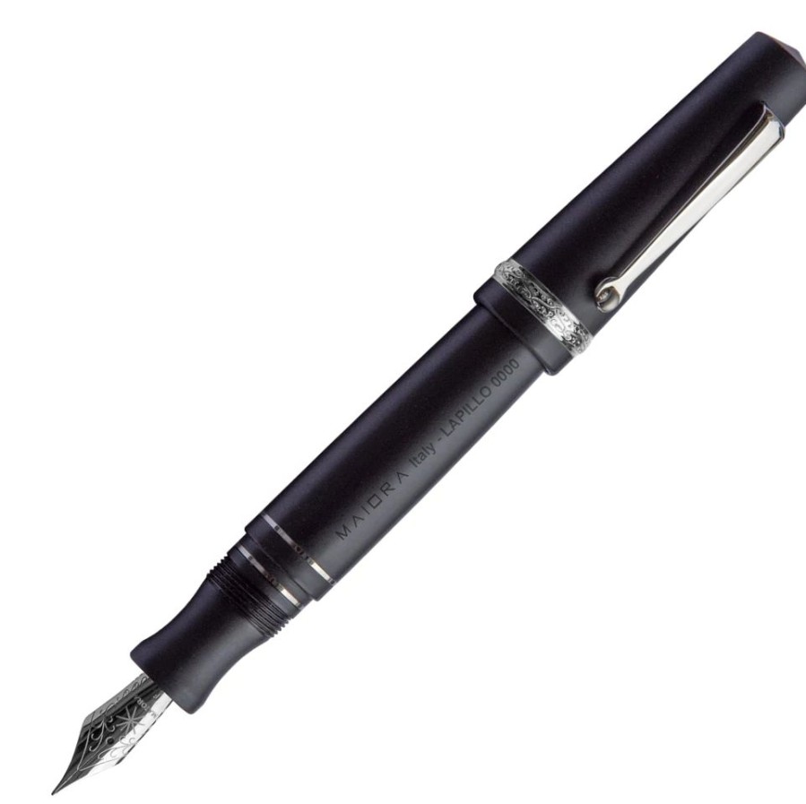 Fountain Pens * | Budget Maiora Aventus Lapillo Fountain Pen, Matte Black & Ruthenium Trim