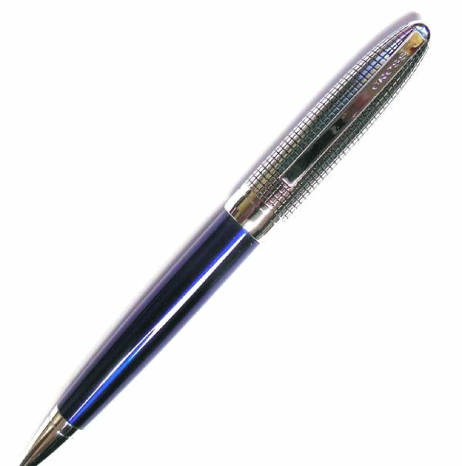 Ballpoint Pens * | Best Deal Cross Revere Ballpoint Pen, Tuxedo Cross Grid Blue & Chrome