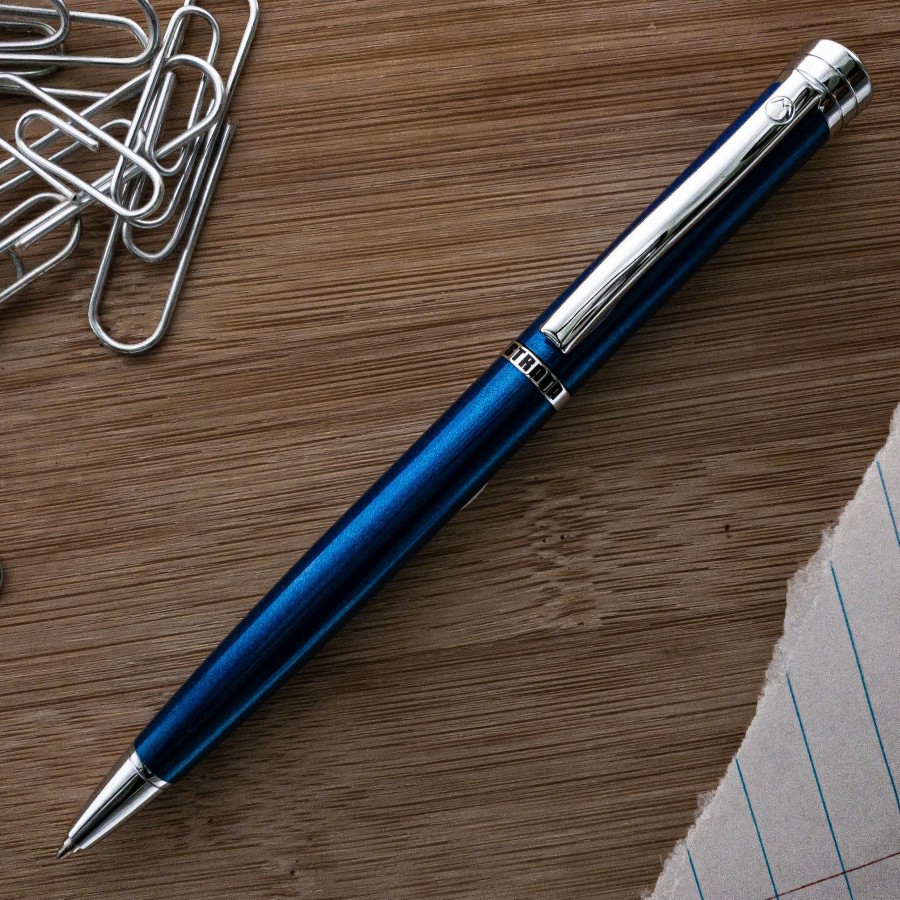 Ballpoint Pens * | Top 10 Monteverde Strata Ballpoint Pen, Blue & Chrome