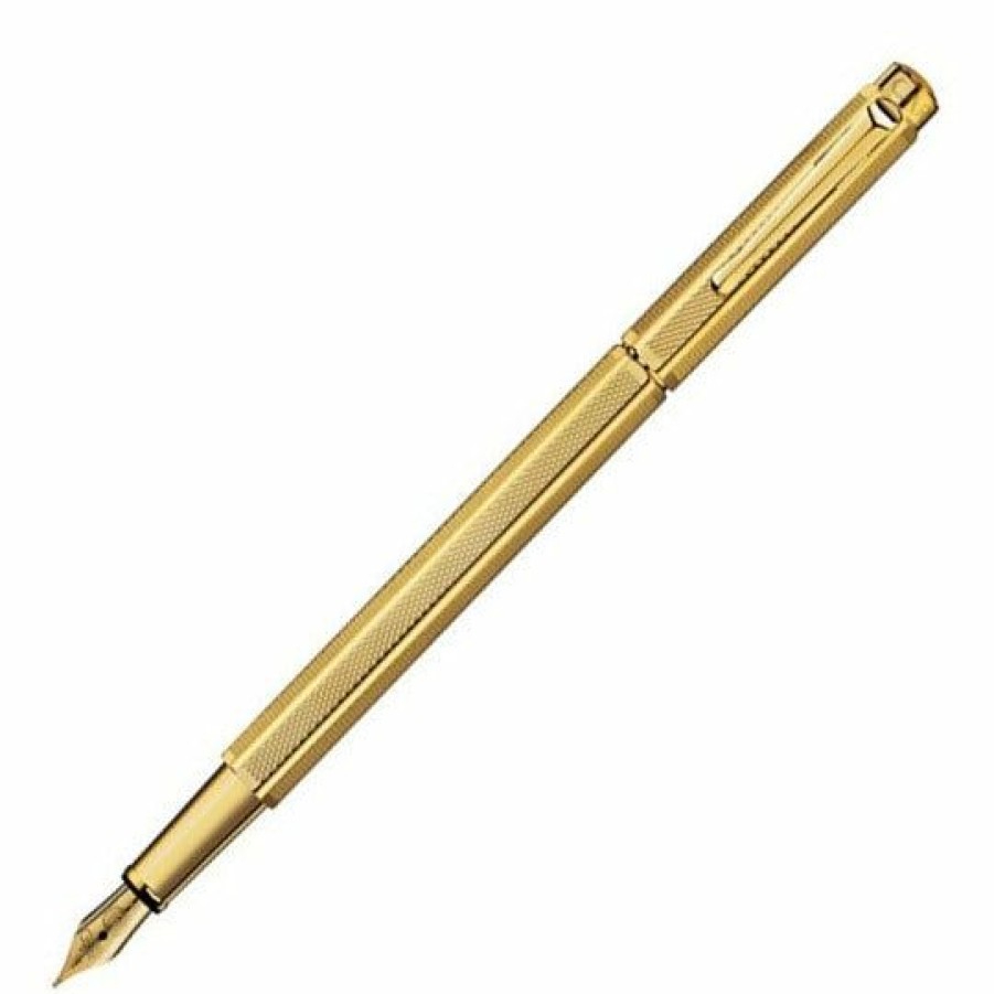 Fountain Pens * | Best Deal Caran D'Ache Caran Dache Ecridor Retro Gilded Gold-Plated Fountain Pen, Medium